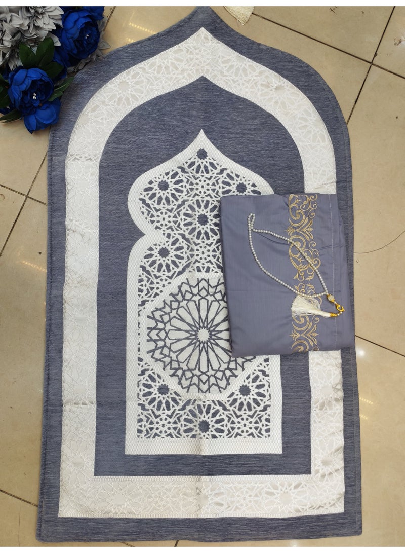 طقم سجادة مع شرشف صلاة من فرزدق - كحلي